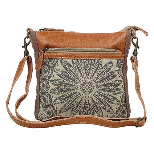 Myra Bag Dizzy Circle Upcycled Canvas Leather Small Crossbody Bag sale.