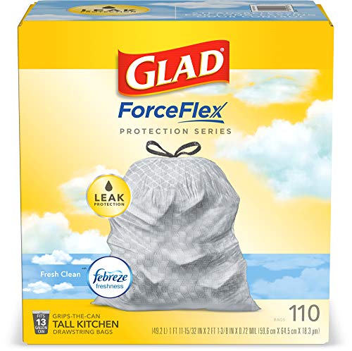 Glad ForceFlex Tall Kitchen Drawstring Trash Bags.