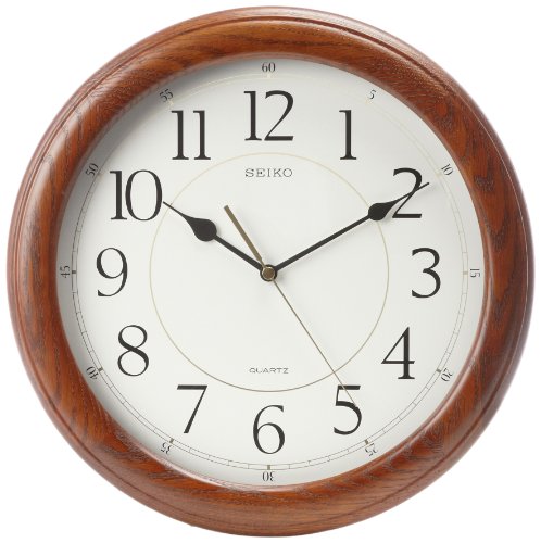 Seiko Wall Clock Quiet Sweep Second Hand Dark Brown Solid Oak Case.