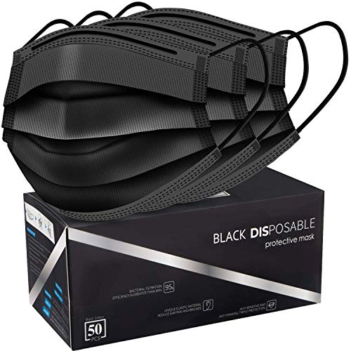 Face Mask, Pack of 50 Black Disposable Face Masks.