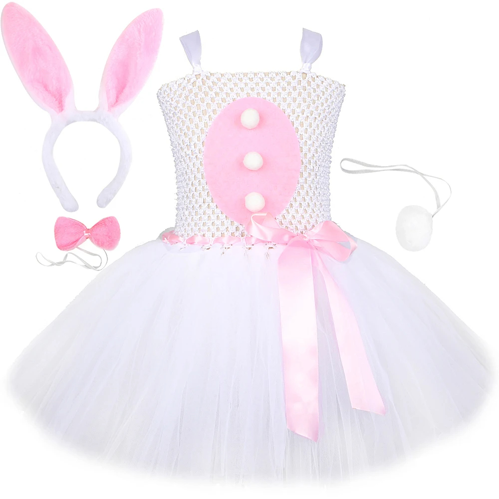Pale Pink Bunny Rabbit Fluffy Tutu Dress with Ears Headband.
