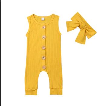 Summer Solid Jumpsuits Newborn Infant Baby Girl Boy.