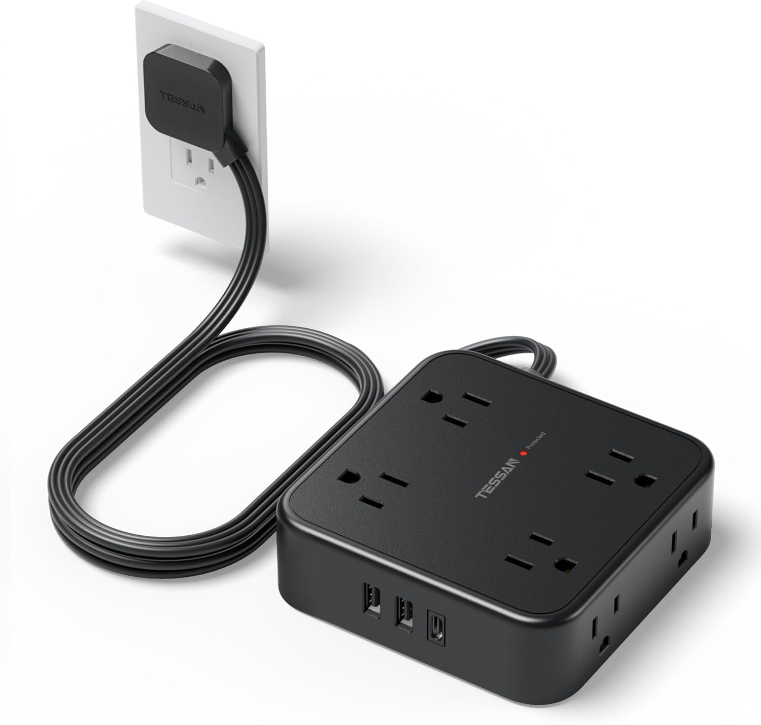 TESSAN 11-in-1 Power Strip with USB & 5Ft Flat Extension Cord.